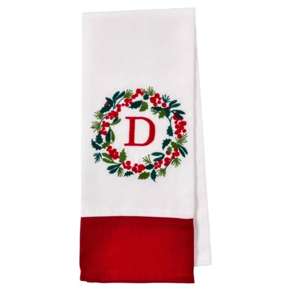 Last One!🎄NWT Bee & Willow Embroidered Holiday Wreath Monogram "D" Towel